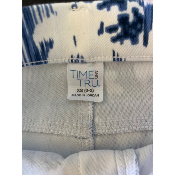 3 For $6 Time And Tru Womens XSmall Blue White Floral Skinny Jeggings Elastic - Picture 4 of 6